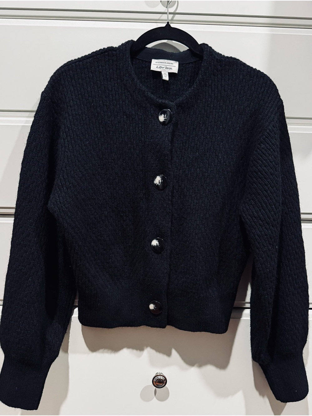 & Other Stories Stockholm Atelier Ribbed Yak Blend Cropped Cardigan Black Small